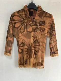 【極美品】プリーツプリーズ　オレンジ×ブラウン系　カットソーブラウス