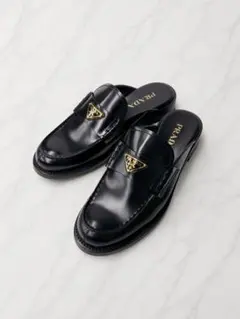 PRADA ブラッシュドレザーミュール ローファー サンダル トライアングルロゴ
