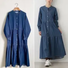 アフタヌーンティー シャンブレー ティアード ワンピース ロング ゆったり