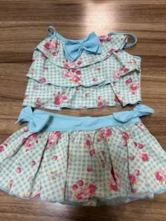 水着 110cm 水色 花柄 フリル
