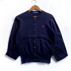 ポロラルフローレン ニットカーディガン ポニー刺繍 M ネイビー 紺色 コットン