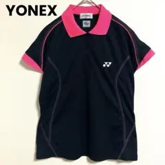 YONEX 半袖　ポロシャツ レディースOサイズ　ゲームシャツ　黒　ロゴ刺繍のサムネイル