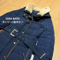 美品✨️ ZARA BASIC ダウンコートAライン ネイビー 金ボタン M