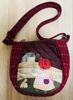 ★１点のみ・新作★スーちゃん＆いぬ＆お花　ショルダー（大）ハンドメイド　レッド系