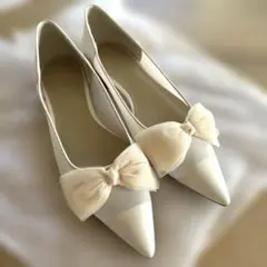 チュールリボンフラットパンプス