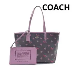COACH コーチ トートバッグ F12176 花柄 リバーシブル ポーチ付