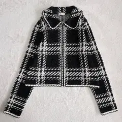 新品☆LILY BROWN チェック柄 ファー切替 ジャケット ブラック☆フリー 