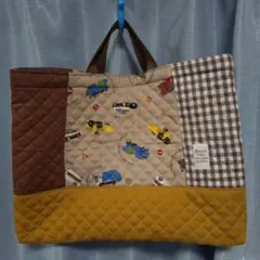 レッスンバッグ　働く車　ハンドメイド　男の子　キルティング　入園　入学