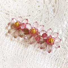 レトロ クリア 3連フラワー バレッタ