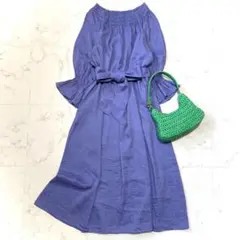 極美品　PLST　プラステ　リネン混　リボンベルト　ワンピース　2WAY