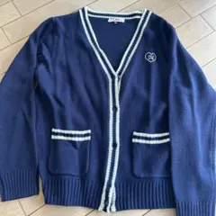 ネイビー ボーダー付きカーディガン Sサイズ