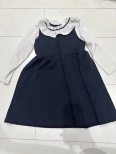 キッズ ワンピース ネイビー ホワイト 襟付き　フォーマル　130cm