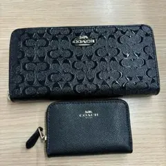 【美品】COACH コーチ 長財布 カードケース ブラック セット