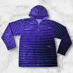 L ベロア調 パーカー SFS ストライプ柄 紫 フルジップパーカー