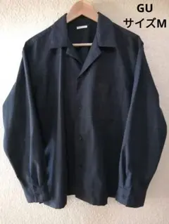 GU ジーユー メンズ オーバーチェックシャツ オープンカラー 長袖 ネイビー