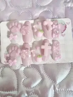 ♡現品♡ネイルチップ量産型地雷系オタ活ねこピンク白平成女児ゴテゴテ