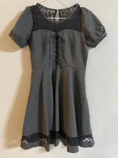 【axes femme】グレンチェック柄　半袖ひざ丈ワンピース