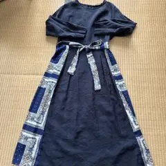 ZARA ネイビー サイドプリント 長袖ワンピース