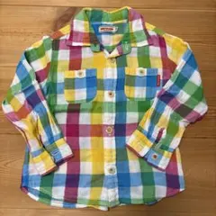 ミキハウス チェック柄 長袖シャツ 100cm ガーゼ素材