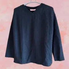 surlesnuages 【Ｌ】ブラック　Vネック 長袖スクエアカットソー