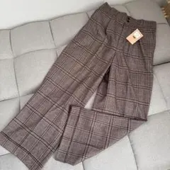 브라운 체크 무늬 와이드 팬츠 L 사이즈 신품 태그 첨부 뒤 고무