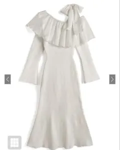 ワンショルダーフリルリボンロングワンピース[dr820] ホワイト