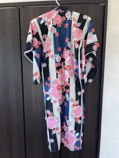着用1回】【即日発送】浴衣 帯セット 花柄 ストライプ 紺白 - メルカリ