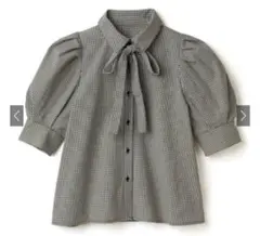 GRL リボンタイ付きギンガム柄パフスリーブブラウス tu93b Mサイズ