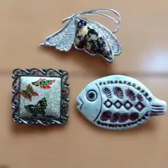 ス*）様 蝶と魚のデザインブローチ３点 セット