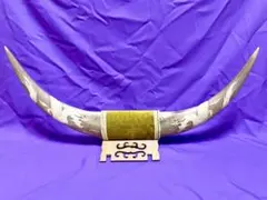 水牛の角 両角 レア「鼈甲褐色×黄色帯」台座付きのサムネイル