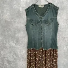 USA製 GUESS デニム×小花柄 コンビワンピース ヴィンテージ