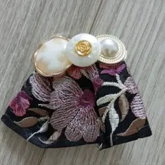 ハンドメイド 花柄刺繍 バレッタ ヘアアクセサリー