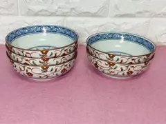 有田焼 喜峰窯 赤絵花鳥 丼ぶり揃 5客セット どんぶり 染付 中鉢 古