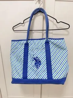 ラルフローレン ポロ刺繍ロゴ トートバッグ 青と白のストライプ