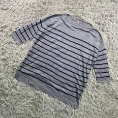 無印良品 麻100% ボーダードルマンニット M-L 七分袖
