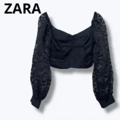 【新品・未使用】ZARA パフスリーブ クロップドトップス ブラック