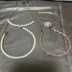 【カチューシャ 4個 まとめ】パール クリスタル キラキラ ヘアバンドセット