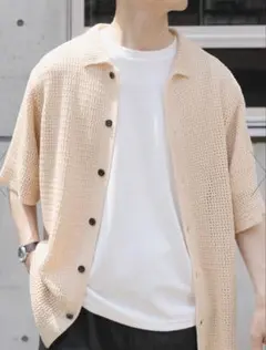 アーバンリサーチ　透かし編みニットレギュラーカラーシャツ