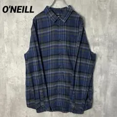 T-2389 O'NEILL ネルシャツ チェック長袖 XL ネイビー グレー
