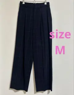 ユニクロ　タックワイドパンツ　ネイビー　チェックMサイズ