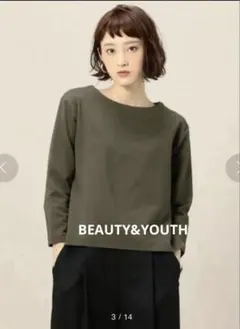 BEAUTY&YOUTHカーキクルーネックトップス