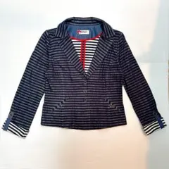 JUNO ストライプジャケット ネイビー 綿100％ サイズ40 Lサイズ相当