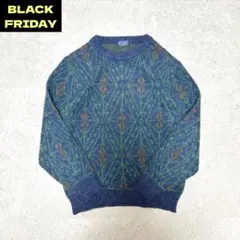 【ブラックフライデー】VINTAGE ニット セーター 幾何学柄 ネイビー系