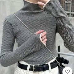 チャオパニックティピー　アンチピリング配色ステッチボーダータートルニット