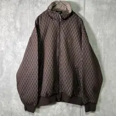 デッドストック スウェット ブルゾン 総柄チェック 茶色