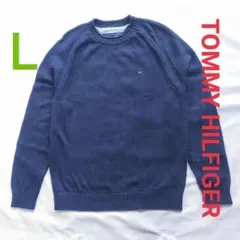 【極良品】TOMMY HILFIGER コットン ニット セーター ネイビー L