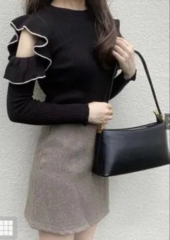 GRL 配色フリルオープンショルダーニットトップス[dr342] グレイル