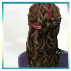 【新品】かんざし 髪飾り ヘアアクセサリー レッド 三日月 木製 かっこいい