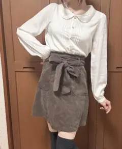 LODISPOTTO ブラウン リボンベルト付きミニスカート