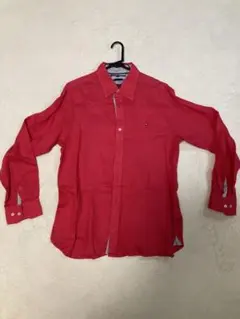 【美品】TOMMY HILFIGER /長袖シャツ/リネン/赤/サイズXL